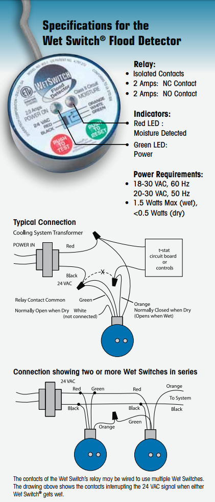 wet switch flood detector wiring